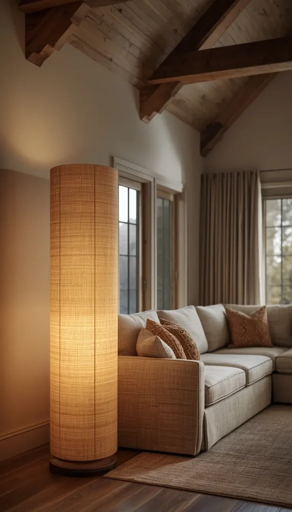 Oversized Linen Drum Lamp for Vaulted Ceilings