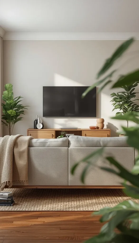 Square Living Room Layout With a TV