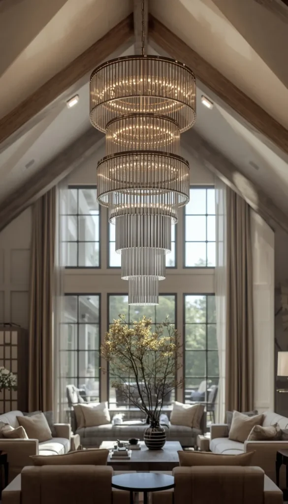 Fill a Vaulted or High Ceiling with a Tiered or Linear Chandelier