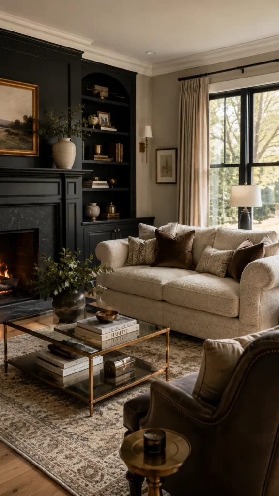 Transitional Black Living Room