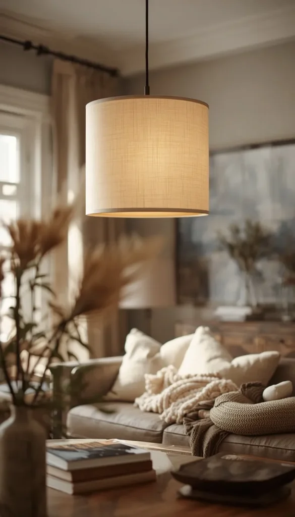 Warm Ambient Linen Shade Pendant